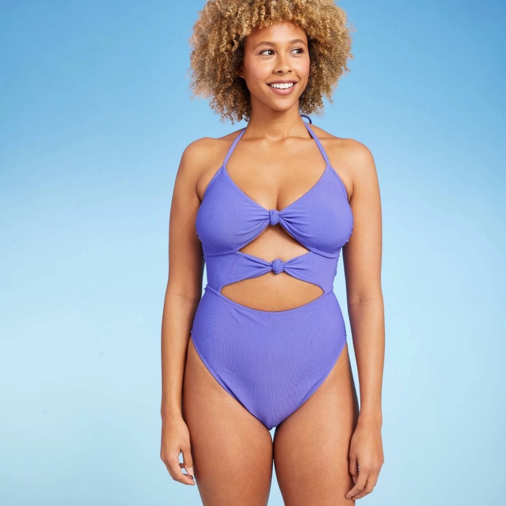 NWT Shade & Shore Purple One-Piece Swimsuit with Cutout Design
